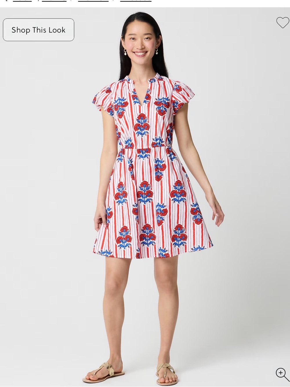 J. Crew Factory Red & Blue Floral Stripe Short-Sleeve Mini Dress